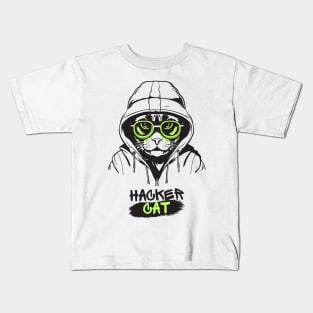 hacker cat smart cat Kids T-Shirt